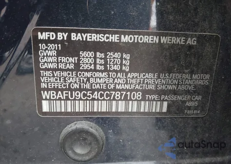 2012 BMW 550I xDrive из США, поврежденный, VIN WBAFU9C54CC787108